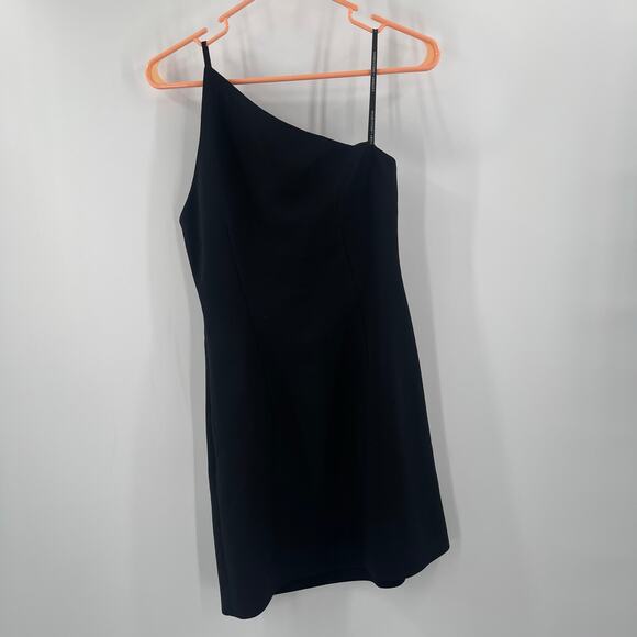 VINTAGE X LAUNDRY BY SHELLI SEGAL Dress Size 4 Mini One Shoulder Black LBD 90s - Picture 2 of 10